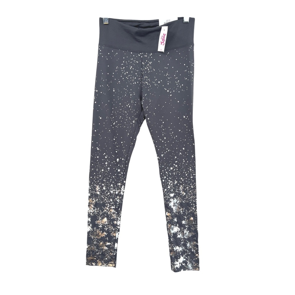 Justice Celestial Galaxy Leggings Size 18/20 Gray Silver Star Foil Splatter NWT